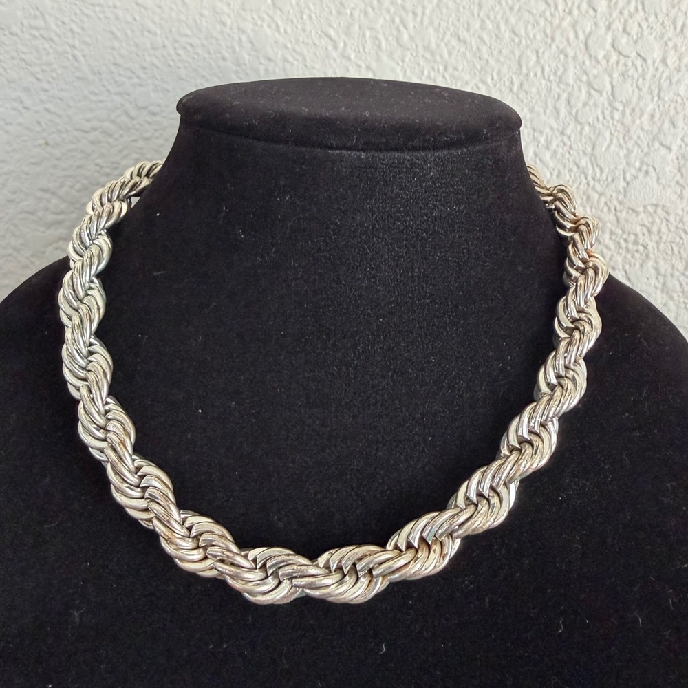 Chunky Silver Tone Rope Chain Necklace Twisted Statement Costume Jewelry 18in